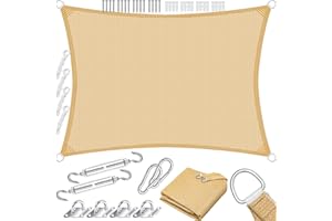 KESSER® Vela de Sombra Protección Solar Cortavientos incluidos Material de Montaje con Ojales | Tela HDPE | Resistente al Agua, Viento y Desgarro | Cosido 5 Veces | 4x6m - Rectángulo, Arena