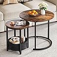 YITAHOME Coffee Table for living room, Nest of Tables Set of 2 with Storage, Small Round Table 60X60X50.5CM, Wooden Side Table with Sturdy Metal Frame, Easy Assembly