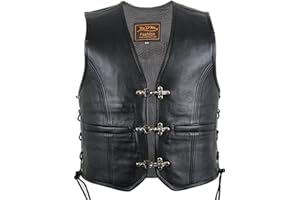 MDM Herren Lederweste innen wie außen komplett aus Rindsleder, Bikerweste, Rockerweste, Clubweste, Lederkutte, Kutte, 3 Schnallen,