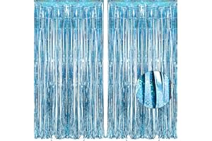 BRAVESHINE Lametta Vorhänge Hellblau, Glitzer Party Vorhang Geburtstag Luftschlangen Deko Fotowand Hintergrund für Unterwasserwelt Meerestiere Meerjungfrau Frozen Babyshower Party Dekoration