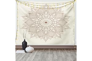 ABAKUHAUS Beige Tapiz de Pared y Cubrecama Suave, Mandala Flor Encaje Étnico Círculo Adorno Patrón Retro Universo Oriental Artístico, Estampado Digital Vívido, 230 x 140 cm, Marfil