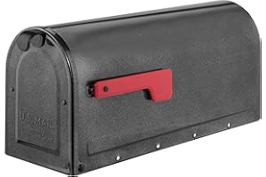 ARCHITECTURAL MAILBOXES Architektur Briefkasten Post Mount Mailbox rot mit silberner Flagge MB1 Post Mount Mailbox Classic Medium zinnfarben