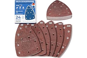 EffektWerk - Delta Sandpapers - 24 Pack, 11 Holes - 105 x 152mm Triangle Sanding Pads for Triangular Sanding Machines - Multiple Grit Size (40, 60, 80, 120, 180, 240)