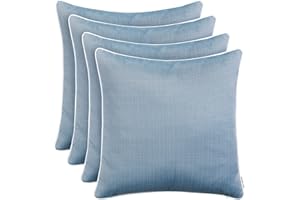 Brandsseller Lot de 4 coussins décoratifs pour jardin d'extérieur - Aspect lin structuré - Imperméable et résistant à la saleté - Avec fermeture éclair - Environ 45 x 45 cm - Bleu