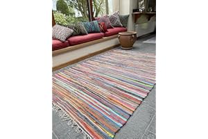 Second Nature Online - SHANTI Multi Coloured Rug | Hand Woven | Eco-Friendly: 100% Recycled Fabric | Ethically Sourced | Flat Weave (150 cm x 210 cm)