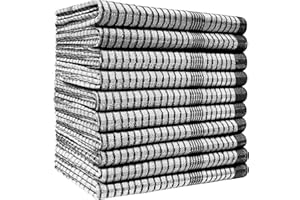 QCS Pack of 10 Heavy Duty (80gm/pc) WonderDry Checked Cotton Kitchen Tea Towels - Absorbent - Long Lasting – Professional Grade - Lint Free, Fade Resistant – Bar, Catering Restaurant Cloth- 50 x 70 cm