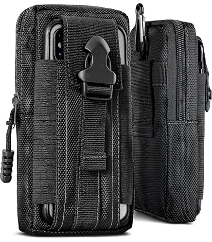 ONEFLOW Survival Case voor iPhone 15 Pro Max mobiele telefoon heuptas van nylon met karabijnhaak, tactische EDC-tas met riemhouder, telefoonhoes outdoor telefoontas, zwart