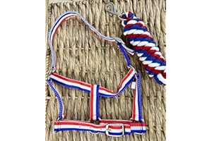 ABERWIEL SADDLERY Adjustable Headcollar & Leadrope Set - Shetland up to Full Size - Red/White/Blue Pony