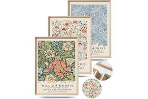 UPWOIGH Framed Wall Art(No Plexiglass), William Morris Wood Canvas Wall Art,30x40CM Aesthetic Cotton Pattern Vintage Wall Decor Poster, Colorful Plants Flowers Neutral Wall Decor Set of 3