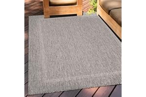 ‎TEPPIUM Teppium Outdoor Teppich Wetterfest 200x300 (200 x 290 cm) Grau Sisal Optik - Küchenteppich Waschbar rutschfest, Wasserfest, Bordüre, Pflegeleicht - Ideal für Balkon, Terassen, Garten, Camping, Küche