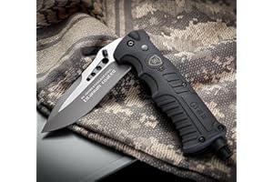 TS TACTICAL STORE TS Knife | K25 Navaja RSQM3 Led Cuchillo Plegable de Bolsillo con LED y rompe Cristales de Muelle, Acero Titanium Coated 9cm | Cuchillo de Supervivencia, Senderismo, Camping, Outdoor 19588