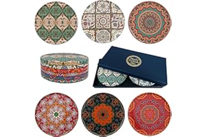Totally Turkish – Patterned Drink Coasters Set of 6 – Giftable Design Drinks Mat Set – Non-Scratch Top & Non-Slip Cork Base (Bomonti)