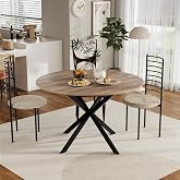 MSFE Round Dining Table 120 cm, Retro Kitchen Table with Black Metal Legs and Finished in Aged and Natural Walnut, Capacity 4