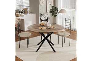 MSFE Esszimmertisch Rund,120cm Küchentisch Rund,Hölzerner Küchentisch Retro Industrieller Esszimmertische mit Schwarz Metallbeinen und Einem Natürlichen Walnuss-Finish