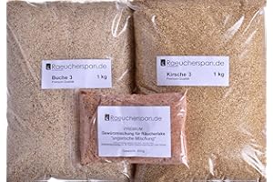 ‎RÄUCHERSPAN.DE Komplettpaket Räuchermehl je 1kg Buche und Kirsche Typ 3 mit Fertigmischung für Pökellauge ungarische Art