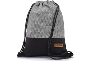 By Bers LEON Turnbeutel mit Innentaschen in Schwarz-Weiß Rucksack Tasche Damen Herren & Teenager Gym Bag Draw String (Labyr_SW)