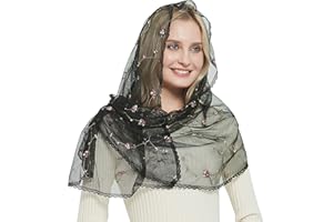 Leimandy Orthodox Veil Head Covering with Embroidered Flowers Catholic Chapel Mantilla veil V50