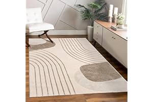 Paco Home Alfombra de Sala y Dormitorio, Moderna Pelo Corto, diseño Floral geométrico con Palmera Brillante, Efecto Alto-bajo 3D, tamaño:160x230 cm, Color:Beige 3