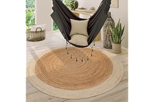 ‎PACO HOME Paco Home Teppich Rund Wohnzimmer Jute Boho Ethno Muster Modern Handgefertigt Naturteppich, Grösse:120 cm Rund, Farbe:Elfenbein