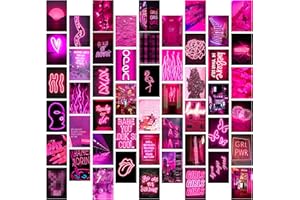 GROBRO7 50PCS Pink Neon Aesthetic Wall Collage Kit, Art Indie Room Decor, Posters for Dorm Wall Decor, Wall Art Print for VSCO Girls, Aesthetic Photo, Bedroom Decor for Teen Girl