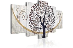 CUADROS B&D XXL B&D XXL - Tableau décoratif nature 200x100 cm - Impression sur toile colorée - Décoration murale - Abstraction brun arbres amour ornements couple baiser romantique coeurs doré b-C-0073-b-o
