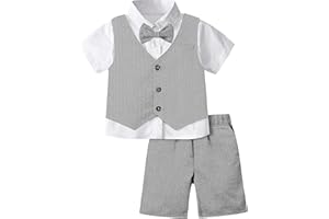 mintgreen Ensemble Bebe Garcon, Chevrons Tenue de Mariage Chemise & Gilet & Short, 1-6 ans