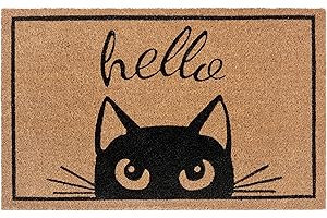 ‎HANSE HOME Hanse Home Fußmatte Kokos 45x70cm – rutschfeste Schmutzfangmatte Natur für Innen, Fußabtreter Hello Katze Kokosfaser Kokosmatte für Eingangsbereich & überdachten Außenbereich