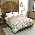 BLOCKS OF INDIA Hand Block Printed Cotton King Size Quilt/Rajai (90 Inch X 108 Inch, Turquoise Motifs), Skin Friendly, 300 TC