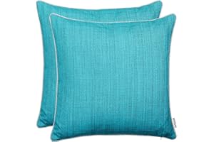 ‎BRANDSSELLER Brandsseller Outdoor Garten Kissen Dekokissen mit Paspel - Leinenoptik Uni Schmutz- und Wasserabweisend mit Reißverschluss - 45 x 45 cm - 2er Set - Türkis