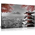 Panther Print, Canvas Wall Art, Framed Pictures for Living Room and Bedroom, Japanese Temple in Autumn, Black, White, and Red, Prints for Special Occasions (24x16 Inch)