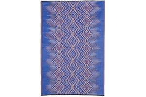 FAB HABITAT FAB HAB Alfombra de Exterior Impermeable Resistente a la decoloración Sin Arrugas Reversible Plástico Reciclado Boho Patio Grande Cubierta Solarium Camping RV Jodhpur Multi Azul 180 cm x 270 cm