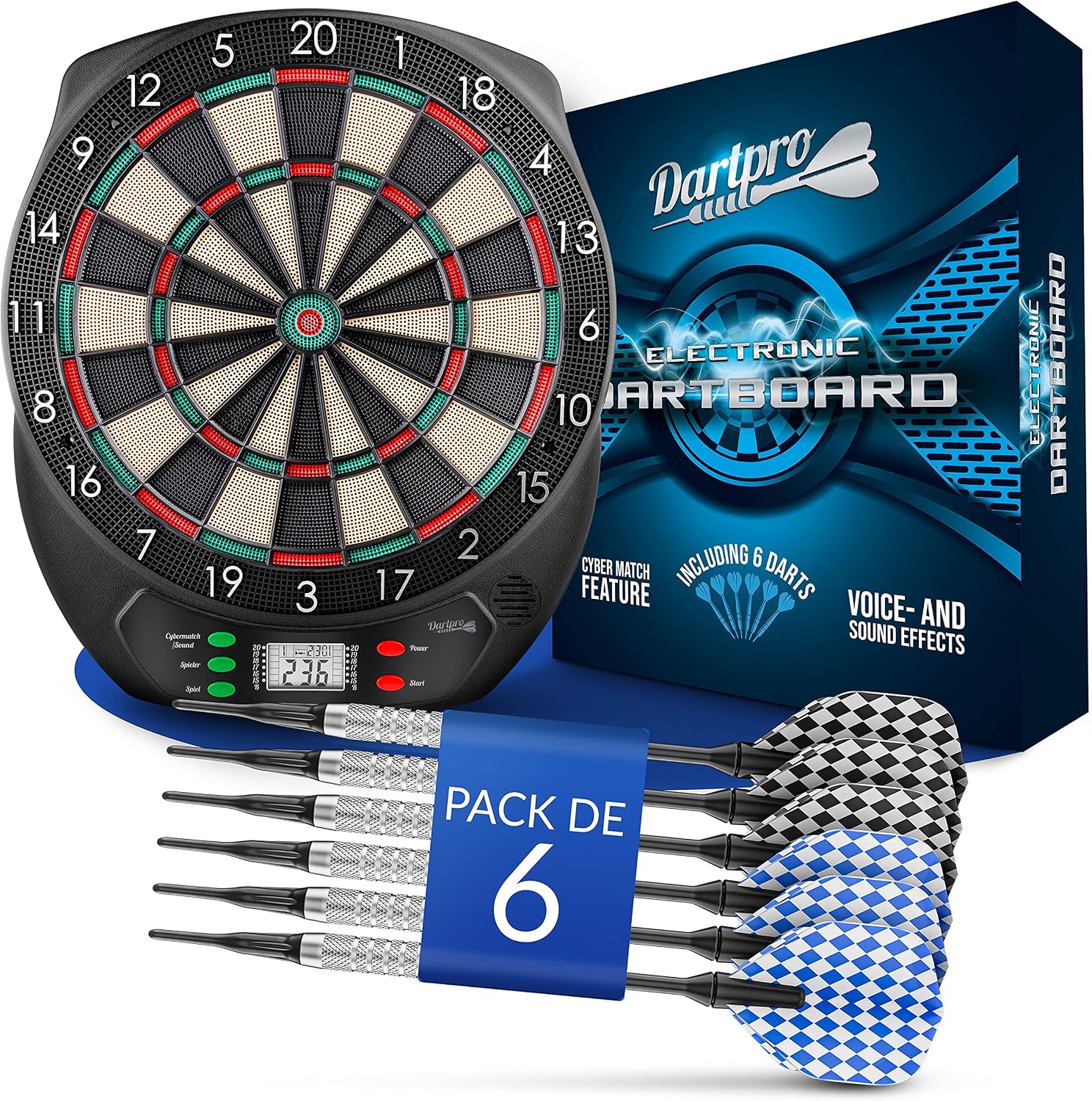 DartPro - El original - Diana electrónica - Diana con 6 dardos [inalámbrica] - Innovadora máquina automática de dardos con 65 variantes - Dardo para 1 a 8 jugadores