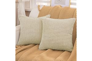 TOCOMOA 2-częściowy zestaw miękkich, sztruksowych poszewek na poduszki 40 x 40 cm, beżowe, dekoracyjne poszewki na poduszki, na sofę, do salonu, sypialni