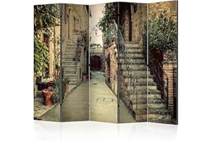 murando Decorative Room Divider Alley Town Mediterranean 225x172 cm / 89"x68" Double-Sided Folding Screen 5 Panels Room Partition Non-Woven Canvas Print Opaque Photo Display d-B-0096-z-c