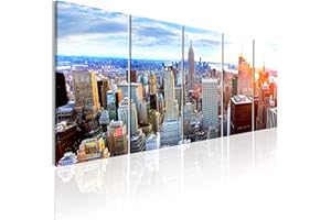 murando Impression sur toile intissee New York 225x90 cm tableau 5 parties tableaux decoration murale photo image artistique photographie graphique Skyline NYC Ville City d-B-0188-b-n