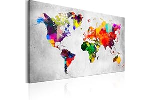 murando - Pannello di Fibra con Puntine - Mappa del Mondo 90x60 cm 1 Pezzo - Bacheca & Quadro su tela in un uno - Decorativo per Parete - Lavagna per le Note Ufficio - Viaggio Planisfero k-A-0120-v-a