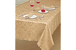 Prime Linens Home Decorative Classic Damask Printed Jacquard Tablecloth Rectangle Round Runner Napkin Table Cover Cloth Protector for Kitchen Picnic (Gold, Rectangle 52" x 70")
