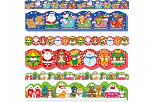 GETHELUD 18 metros de borde de tablón de anuncios de Navidad, 3 diseños de borde de onda de Navidad, Santa Claus, árbol de Navidad muñeco de nieve decoración de borde de vacaciones de invierno (45 hojas)