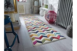 Lord of Rugs Quality Handcarved Geometric Design Bedroom Living Room Rainbow Multi Coloured Rug Coral Multi Runner 66x230 cm (2'1"x7'7")