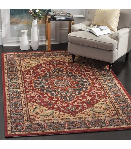 Safavieh Teppich Mahal Collection – Kurzer Flor, Marineblau/rot, 91 X 152 Cm