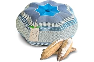 livasia Cuscino da Meditazione a Stella Grande - Ø 40x20cm - Cuscino per Yoga kapok, Pouf, Cuscino per Pavimento Zen, Cuscino zafu Giardino Balcone, Cuscino per sedersi Fatto a Mano (Azzurro)