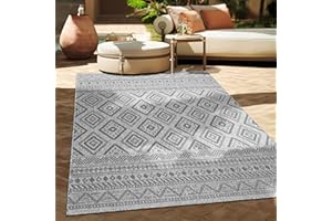 ‎PACO HOME Paco Home Outdoor Teppich Flachgewebe Modern Boho-Style wetterfest & UV-beständig Ideal für Terrasse Balkon Wohnzimmer & Küche, Grösse:240x340 cm, Farbe:Anthrazit