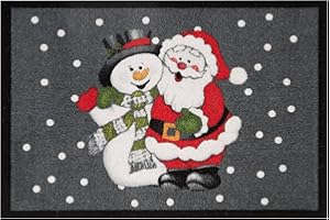 ‎HANSE HOME Hanse Home Fußmatte Weihnachten für Innen und Außen 40x60cm - Schmutzfangmatte Outdoor Türmatte Weihnachtsmann Schneemann Waschbar & Wetterfest, rutschfest für Eingangsbereich & Außenbereich –Grau Rot