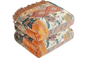 ‎SE SOFTEXLY SE SOFTEXLY Boho Decke 100% Baumwolle – Doppelseitige Musselin Tagesdecke 150x200cm, Kuschelige Sofadecke & Bettüberwurf, Aesthetic Design, Ideal für Wohnzimmer & Schlafzimmer, Orange/Grün