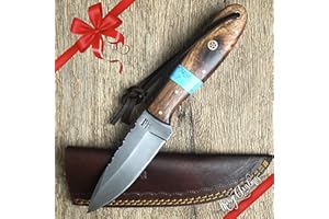 Hobby Hut HH-410, Coltello da Caccia Buschraft in Acciaio Inossidabile da 9 Pollici da 9 Pollici | Manico in Legno e Turchese | Fodero in Pelle | Lama Piena, Coltello Lama Fissa | Razor Sharp Blade