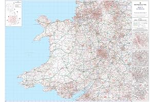 MAP MARKETING Large Wales & The Midlands Postcode Wall Map - Covering Liverpool, Birmingham, Bristol And Cardiff - City Plan Inlays, County Boundaries, Motorways, Primary 'A'+'B' Roads, Towns, Cities