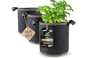 DIYer lohag® Premium Vliesstoff-Pflanzsack - 12 Liter, 3er Pack | Für Kräuter, Blumen, Gemüse & Zimmerpflanzen | Robuste, Wiederverwendbare Pflanzbeutel - Die Gesunde Alternative zum Blumentopf