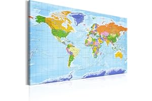 ‎B&D XXL B&D XXL - Deutsche Weltkarte mit Pins Pinnwand & Vlies Leinwand Bild 120x80 cm XXL Bilder mit Kork Rückwand Set mit 50 Markierfähnchen-Pinnnadeln Korktafel Kunstdruck Wandbilder Lernkarte Landkarte