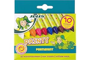 Pastelli a cera JOLLY Painty, astuccio di cartone da 10, avvolto in carta, adatto per l'intarsio, buono per le mani piccole, colori aderenti e coprenti, non tossico