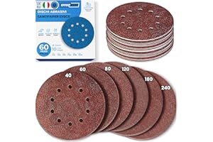 Dischi abrasivi Effektwerk (confezione da 60, 10 fori), carta vetrata da 225 mm per levigatura fine e grossolana, diverse granulometrie 40/60/80/120/180/240 (10 pezzi ciascuno)
